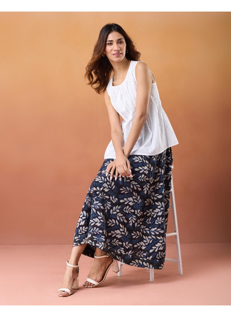 Blue Cotton Bagru Printed Skirt Maxi