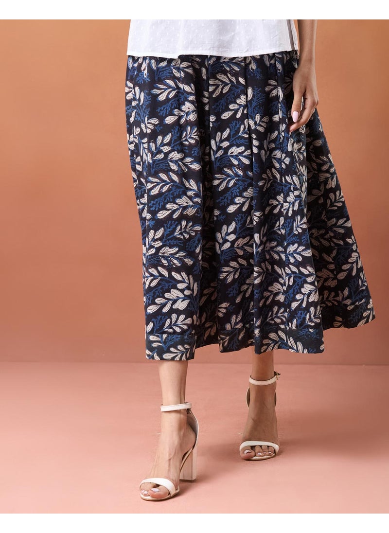 Blue Cotton Bagru Printed Skirt Maxi
