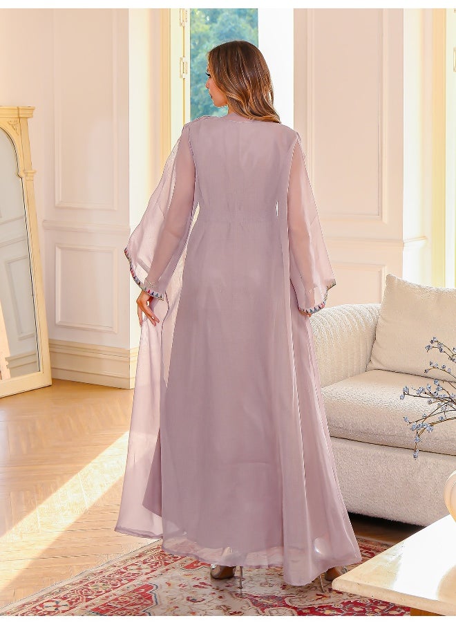 Graceful Pink Abaya with Colorful Embroidered Trim