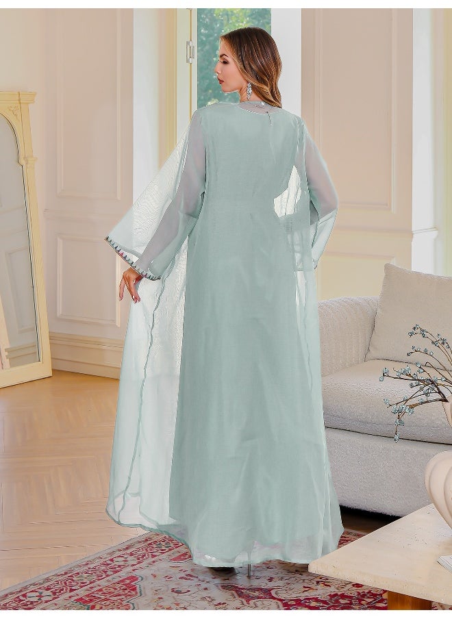Graceful Light Green Abaya with Colorful Embroidered Trim