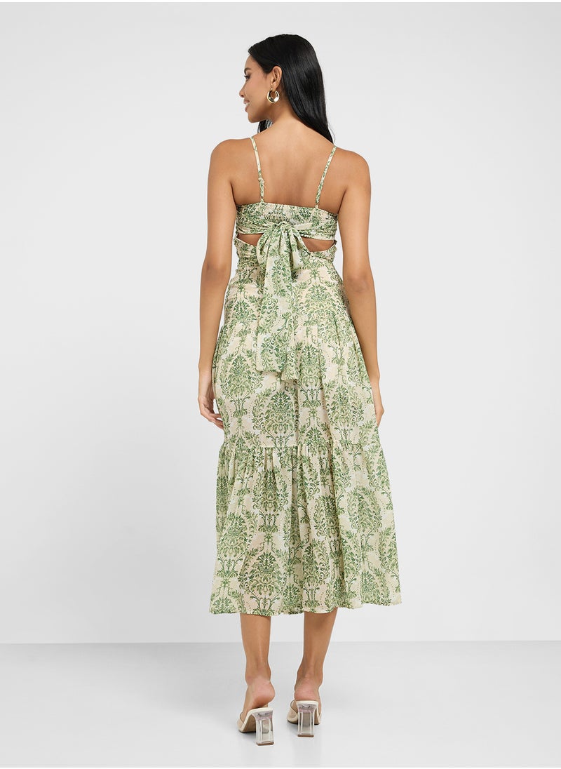 Strappy Floral A Line Pleated Dress