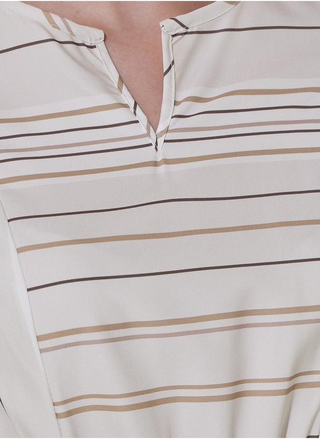 Striped Notch Neck A-Line Midi Dress