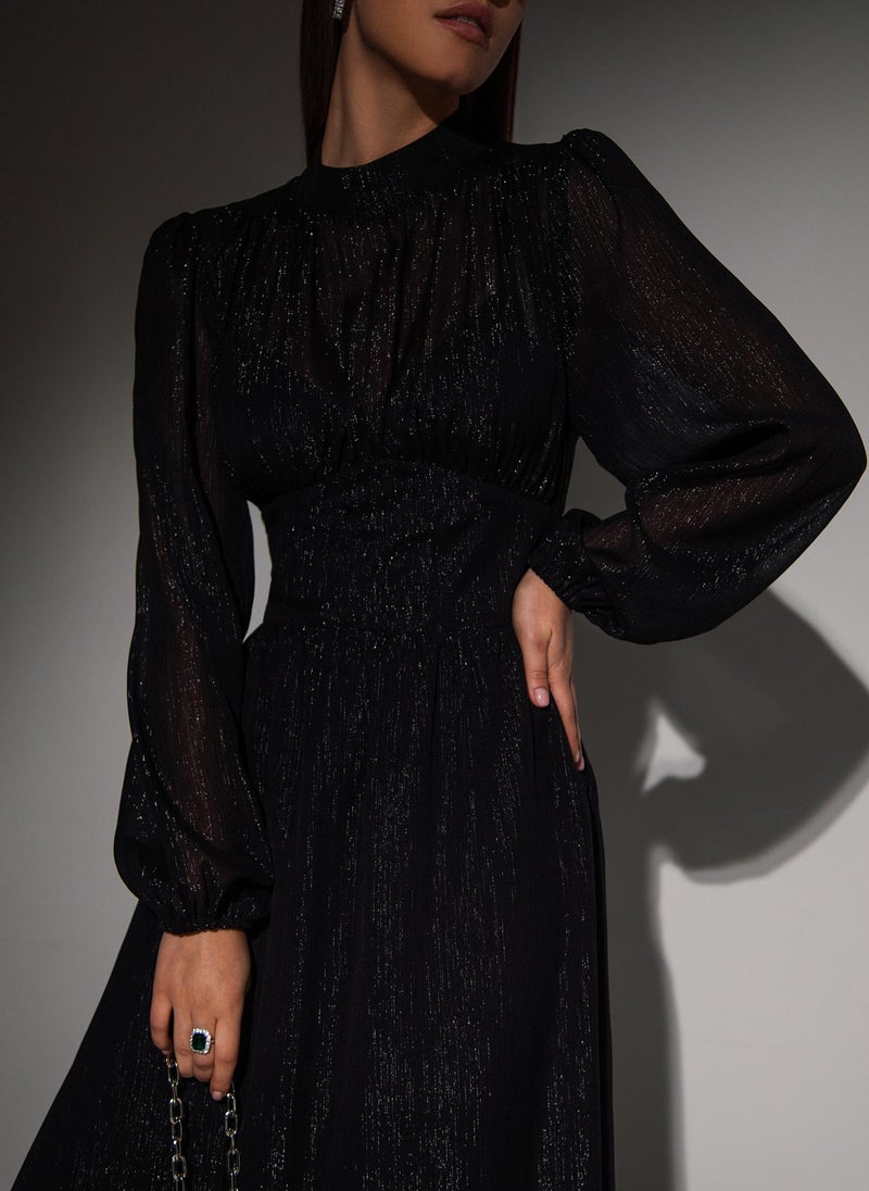 Flared metallic midi dress