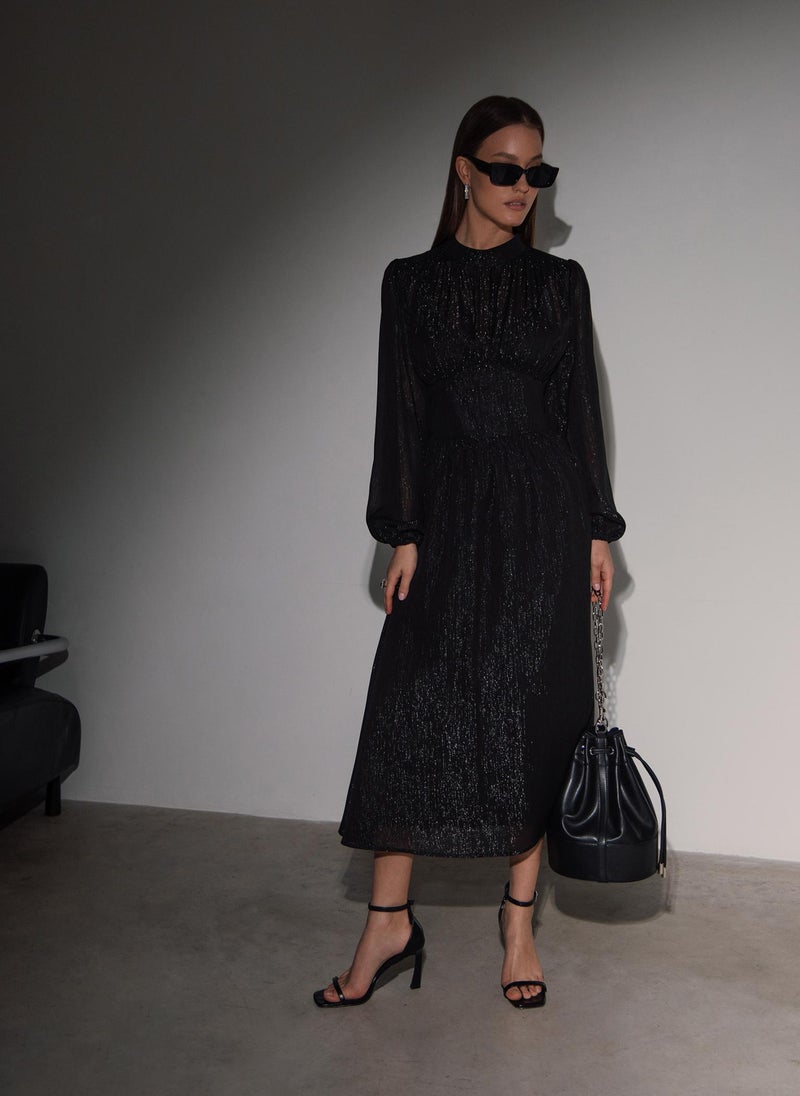 Flared metallic midi dress