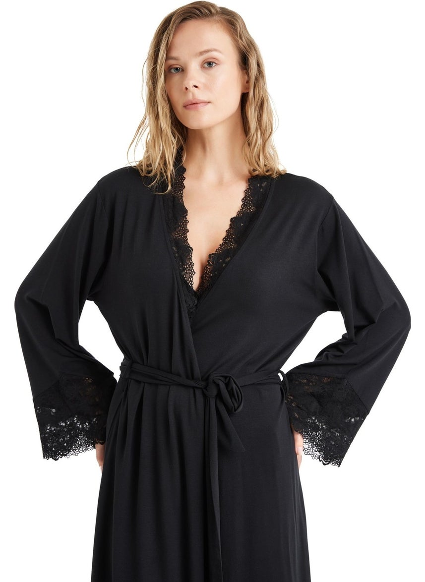 Women's Black Dressing Gown 51600