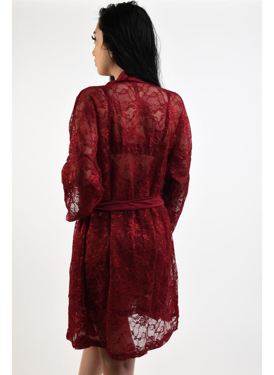 Calandre Lace Dressing Gown 4663 - Claret Red
