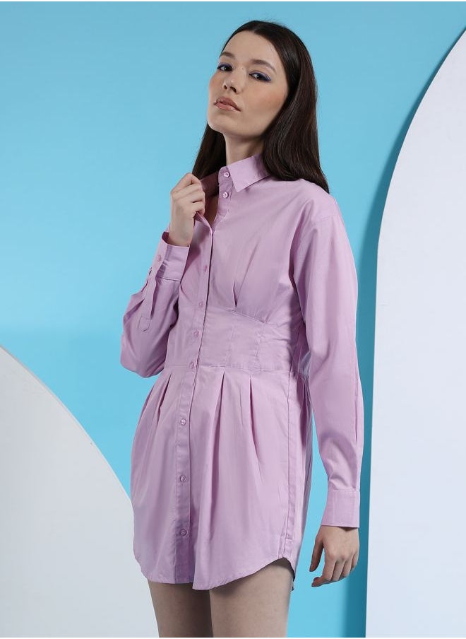 Women Fit and Flared Casual Solid Shirt Dress