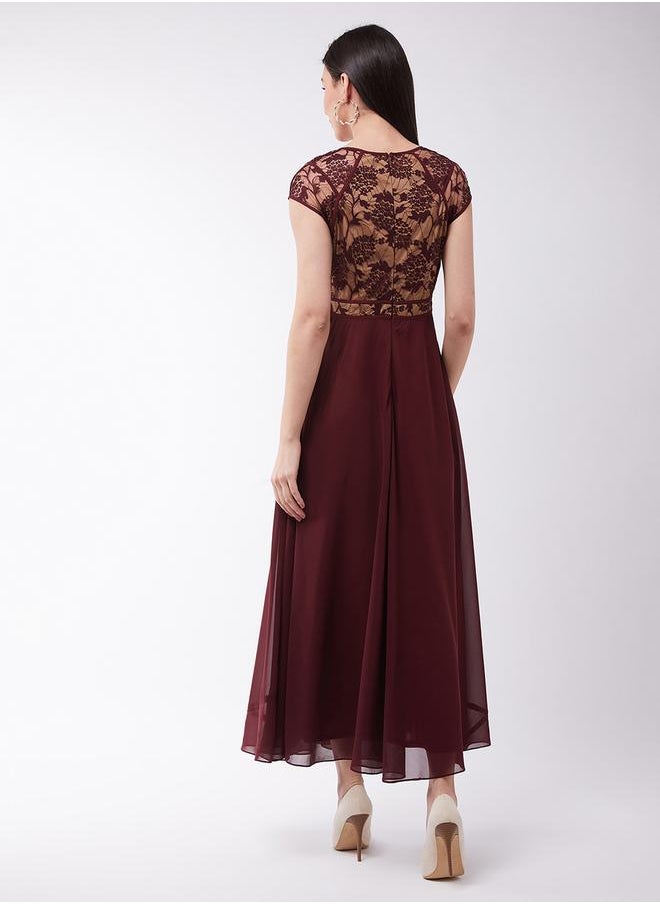 Floral Mesh Insert A-Line Maxi Dress by Styli
