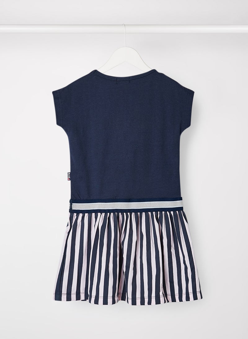 Baby/Kids Slogan Print Striped Dress Navy/Light Pink