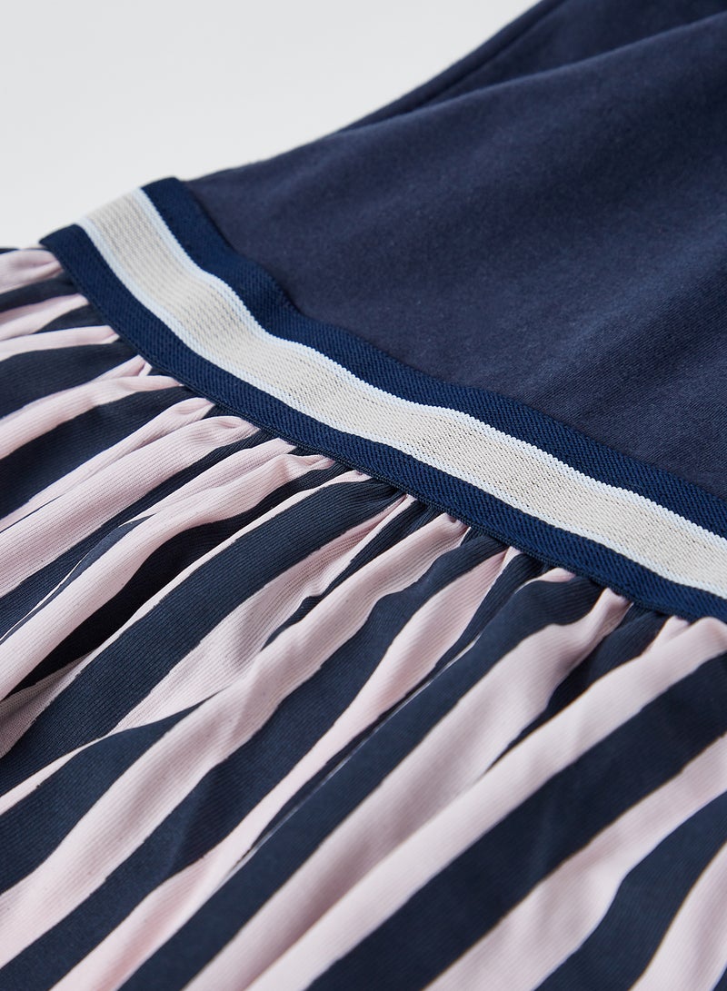 Baby/Kids Slogan Print Striped Dress Navy/Light Pink