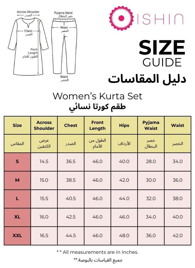 Women's Pink 100% Cotton Embroidered Tunic Full Length Palazzo Straight Fit Kurta Set