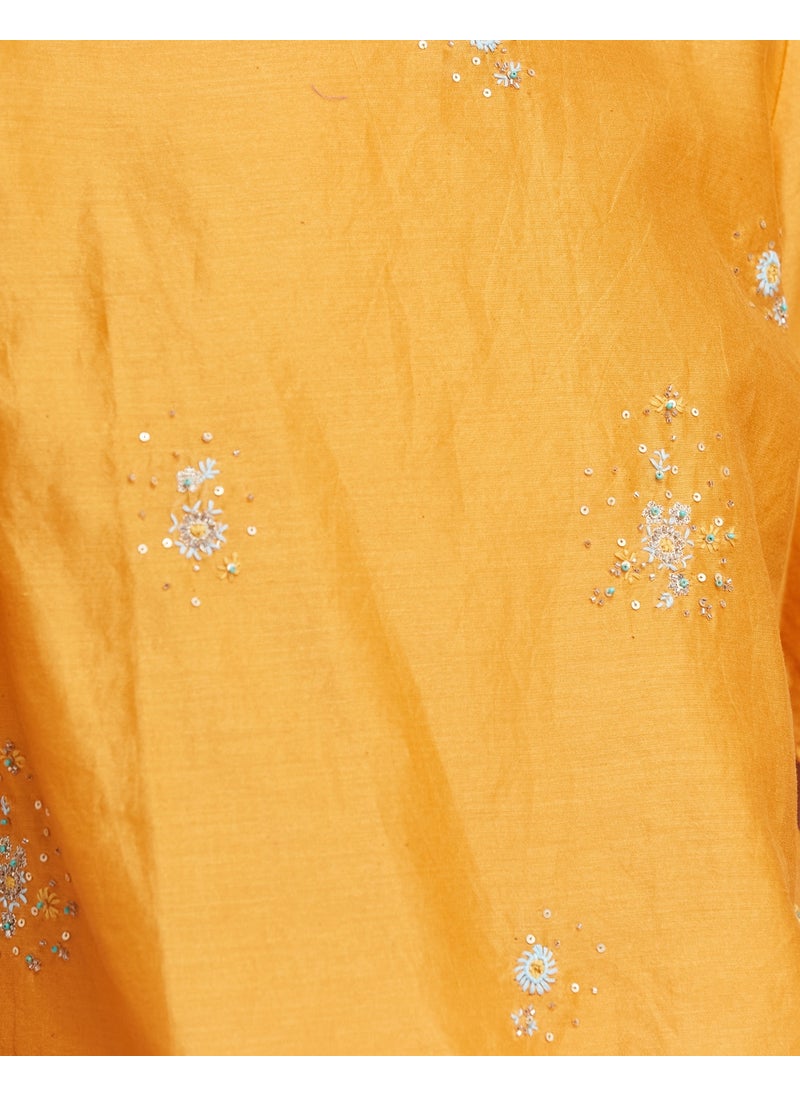 Orange Cotton Silk Woven Short Top