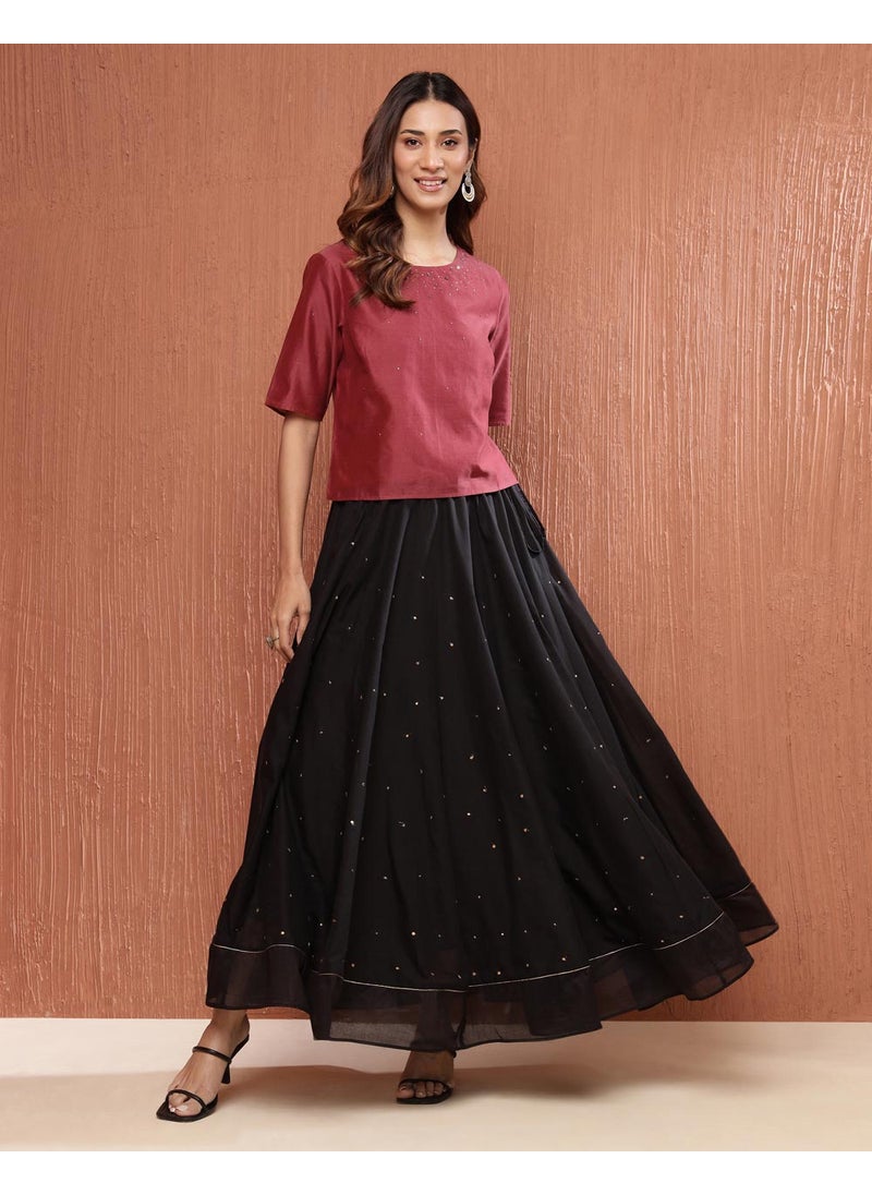 Rust Cotton Silk Embroidered Short Top