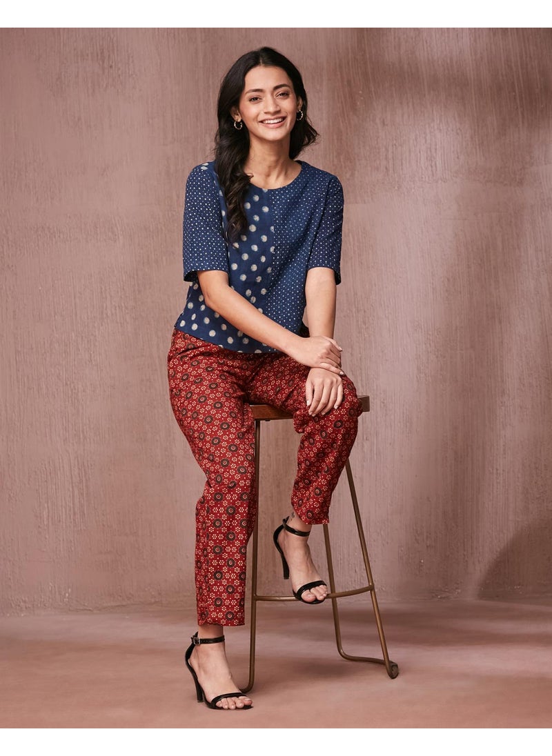 Indigo Cotton Printed Short Top