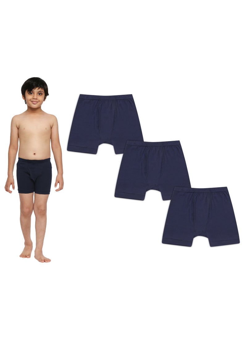 BOY'S COTTON BOXER SHORT BRIEF (PACK OF 3) - NAVY BLUE