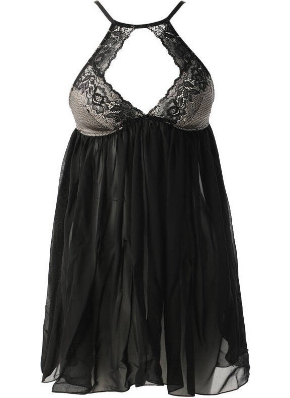 Women Black Halterneck Short Nightgown