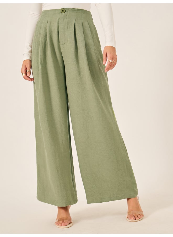 Styli Crinkled Pleated Wide Leg Pants