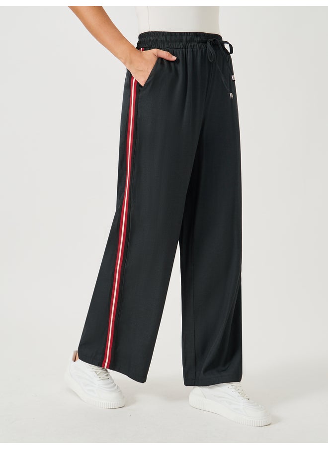 Styli Side Tape Detail Chambray Wide Leg Pants