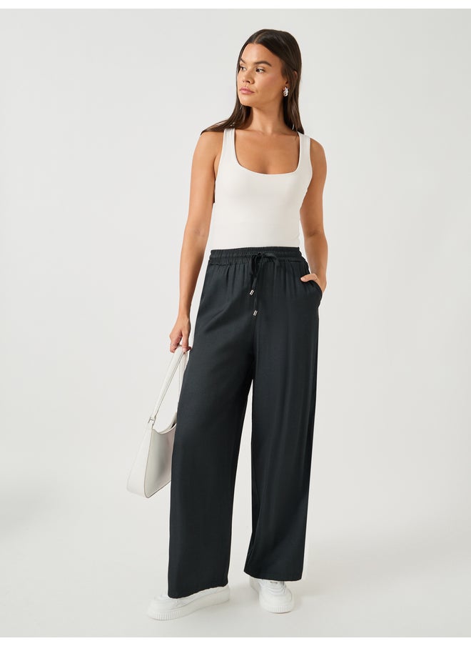 Styli Side Tape Detail Chambray Wide Leg Pants