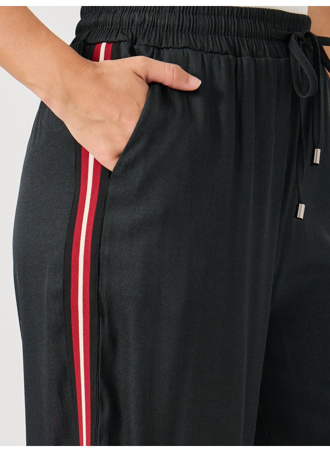 Styli Side Tape Detail Chambray Wide Leg Pants