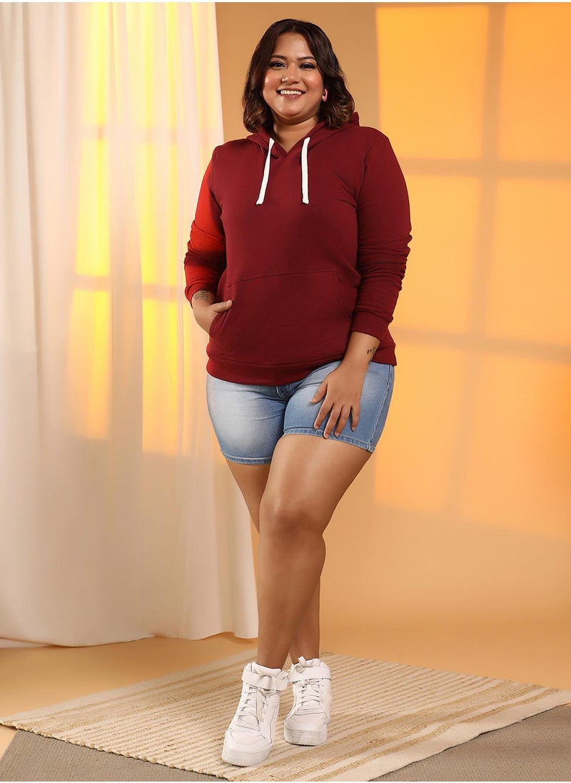 Women's Wine Red Solid Pullover Hoodie