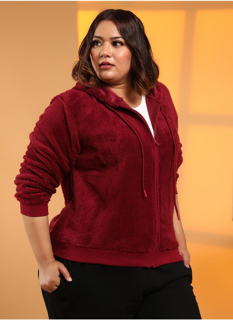 Women's Carmine Red Zip-Front Fleece Hoodie