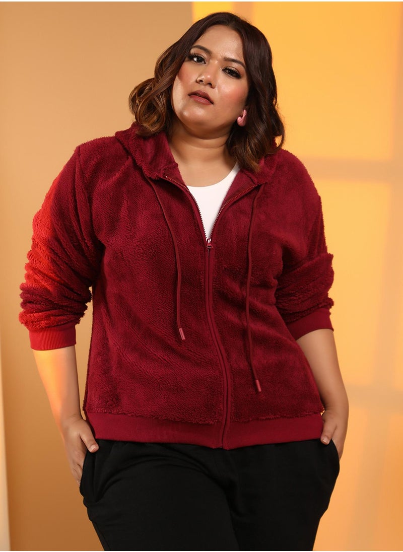 Women's Carmine Red Zip-Front Fleece Hoodie