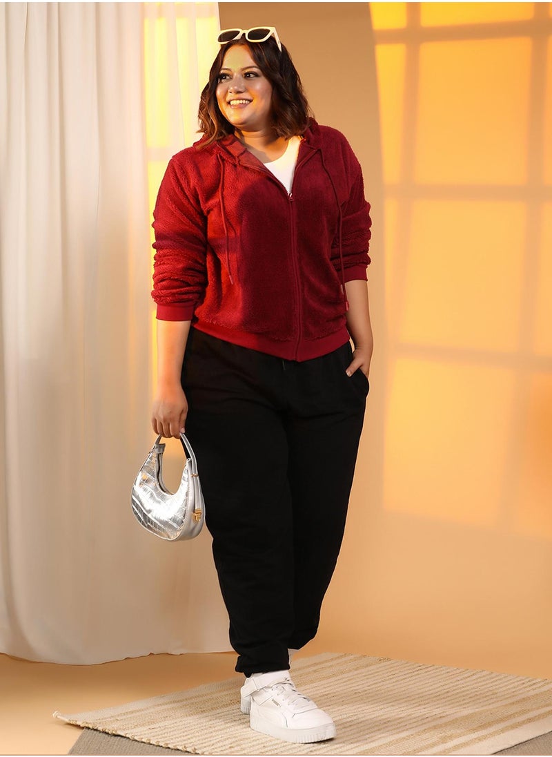 Women's Carmine Red Zip-Front Fleece Hoodie