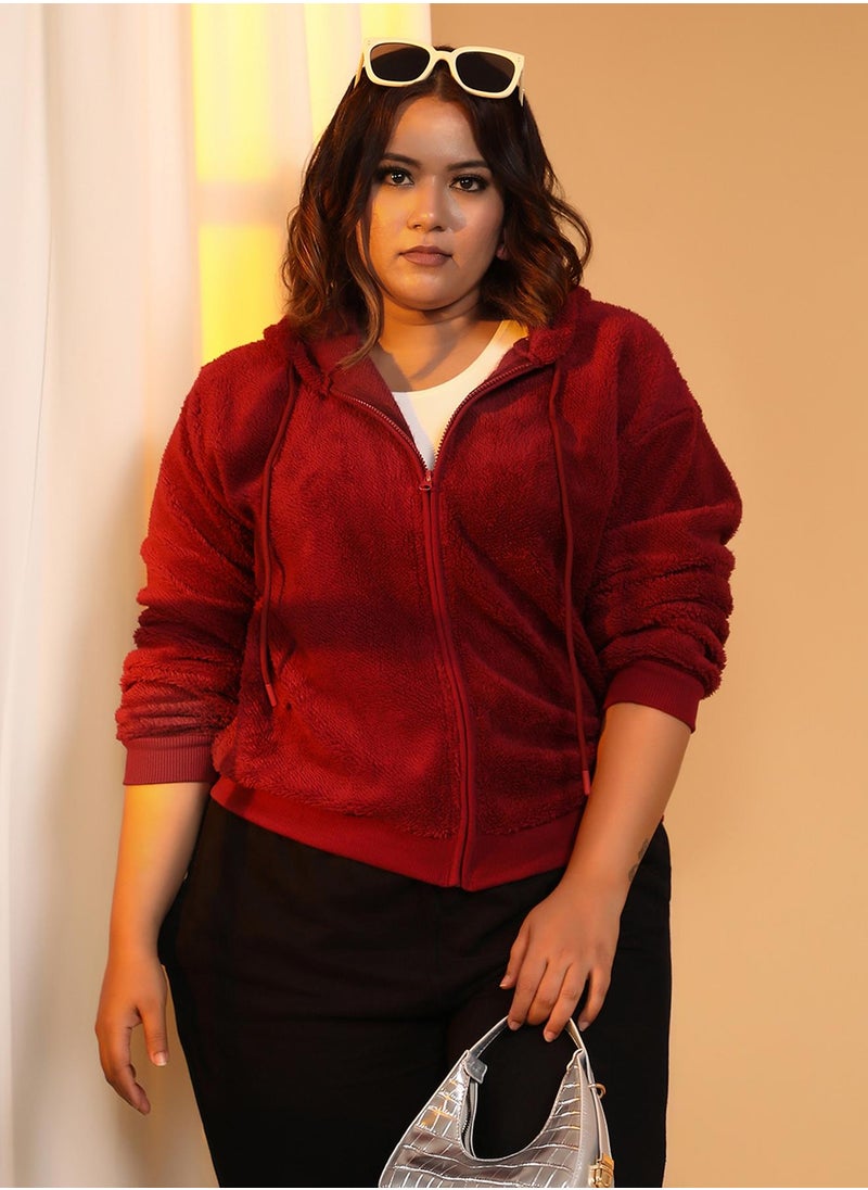 Women's Carmine Red Zip-Front Fleece Hoodie