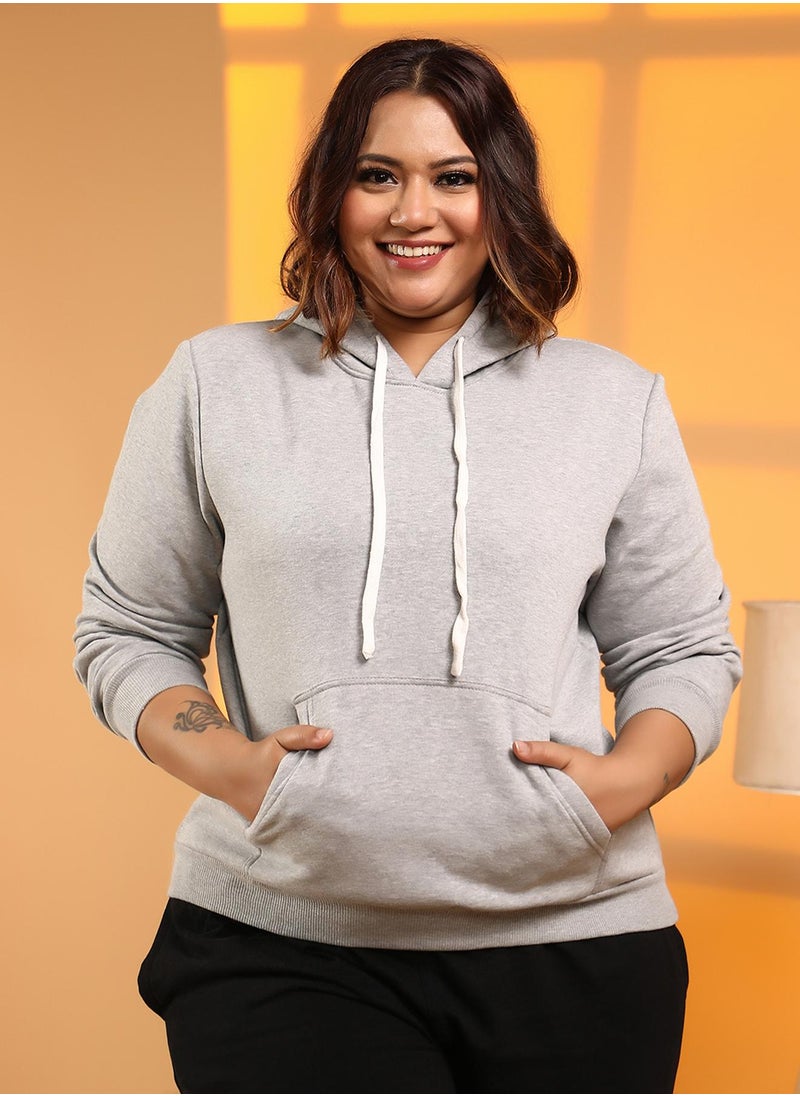 Women's Cloud Grey Solid Pullover Hoodie