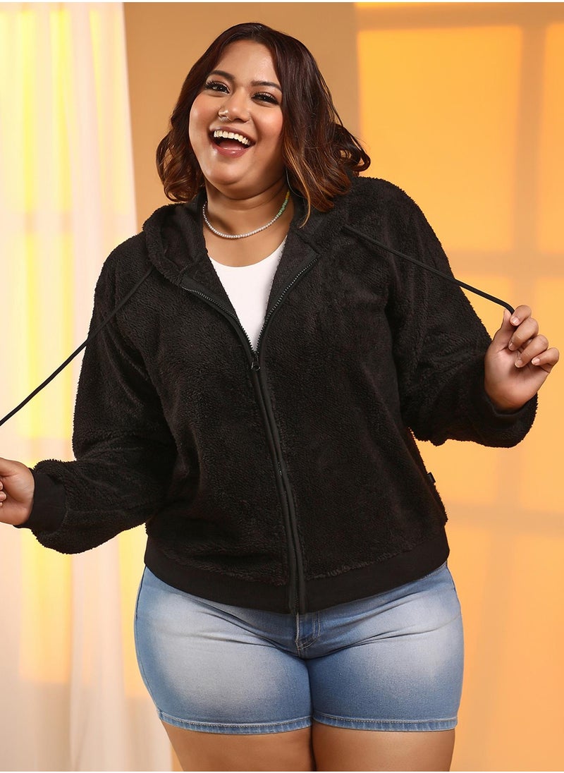 Women's Onyx Black Zip-Front Fleece Hoodie