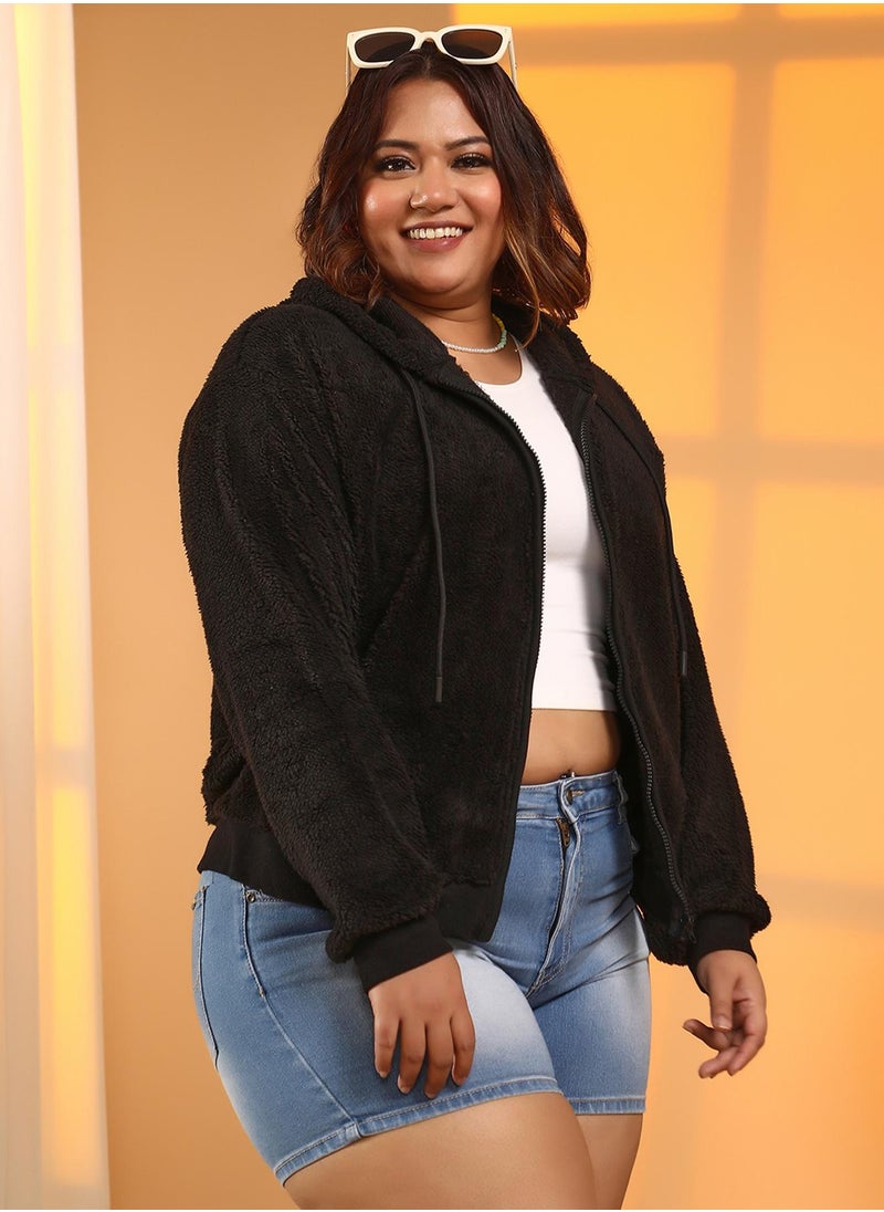 Women's Onyx Black Zip-Front Fleece Hoodie