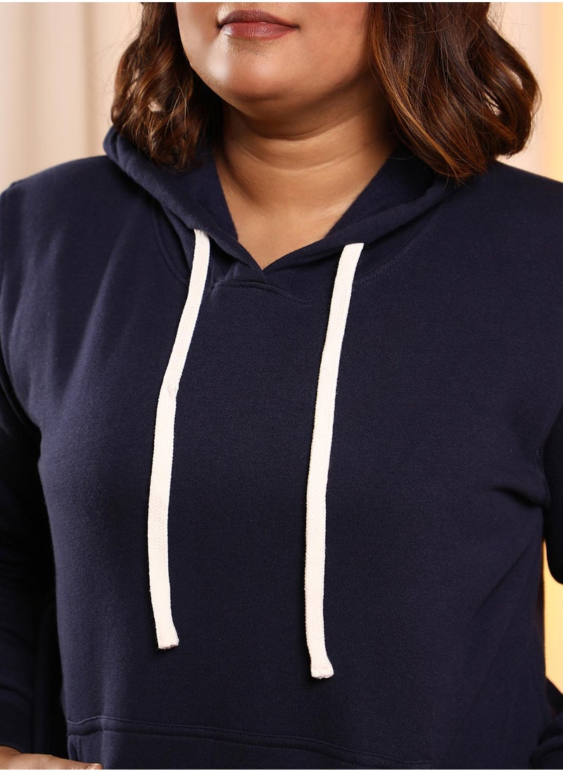 Women's Navy Blue Solid Pullover Hoodie