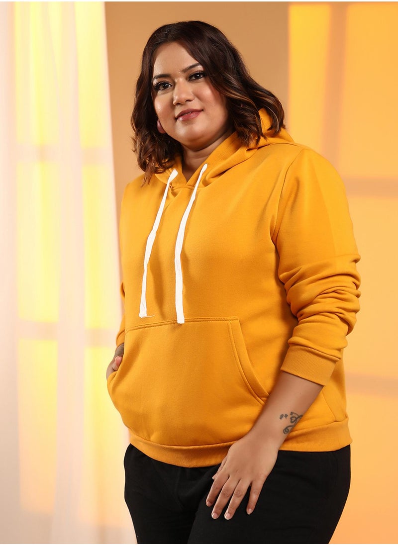 Women's Mustard Yellow Solid Pullover Hoodie