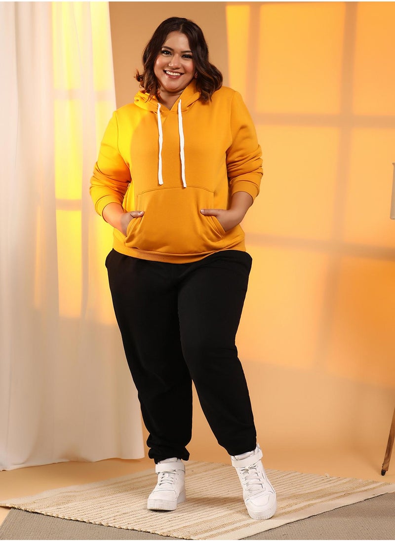 Women's Mustard Yellow Solid Pullover Hoodie