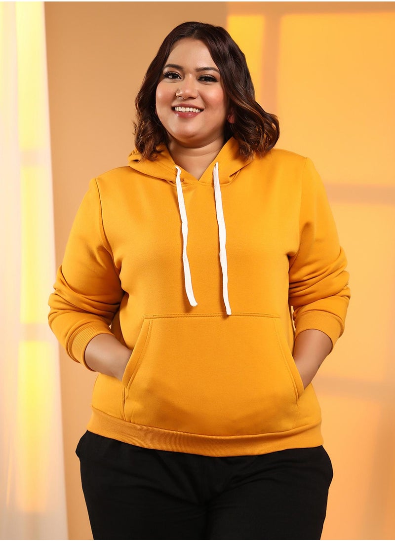 Women's Mustard Yellow Solid Pullover Hoodie