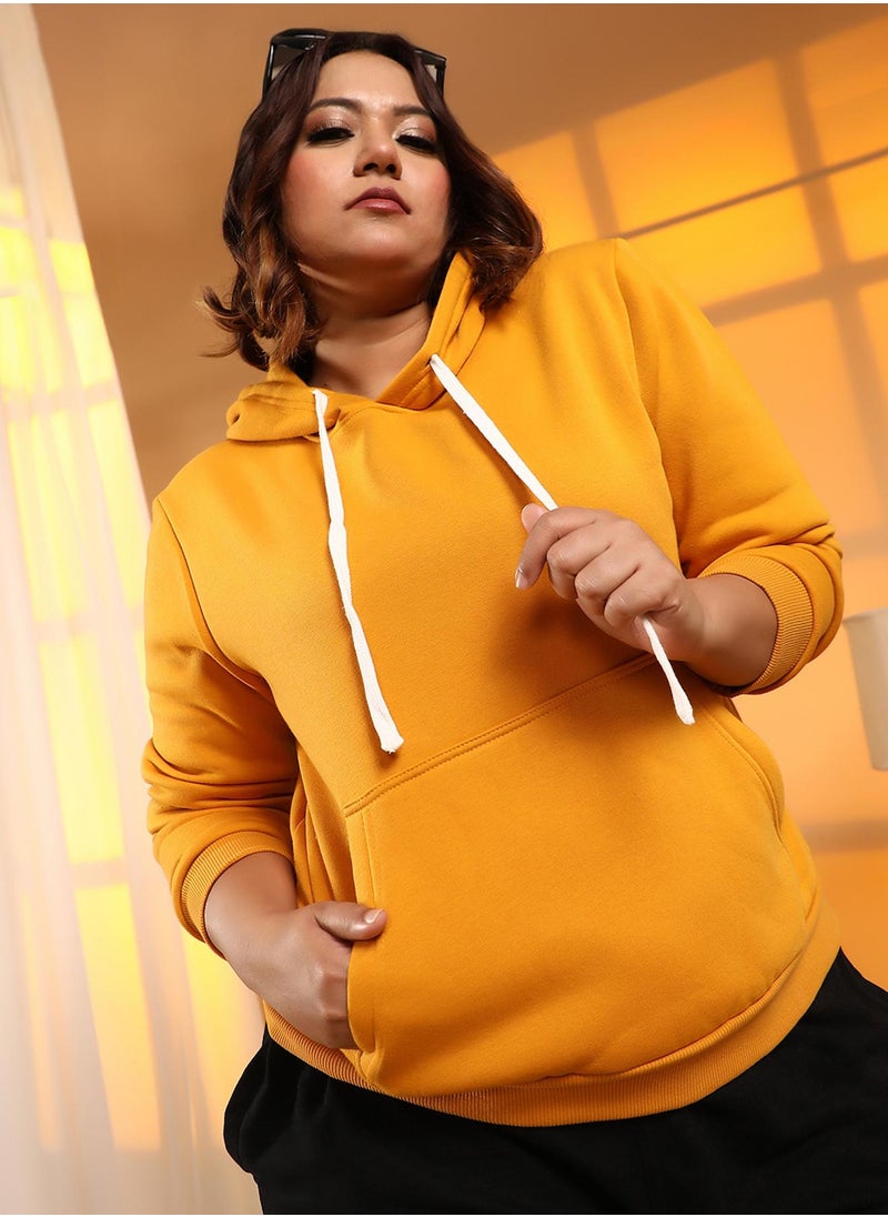Women's Mustard Yellow Solid Pullover Hoodie