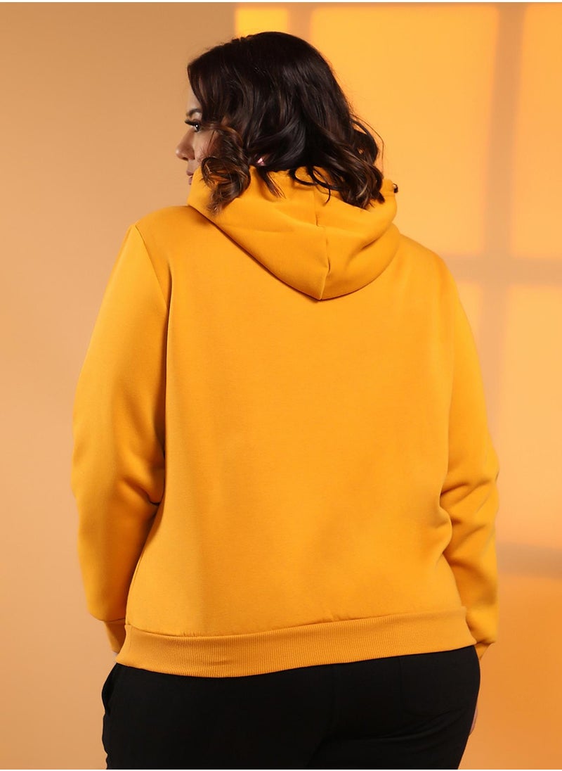 Women's Mustard Yellow Solid Pullover Hoodie
