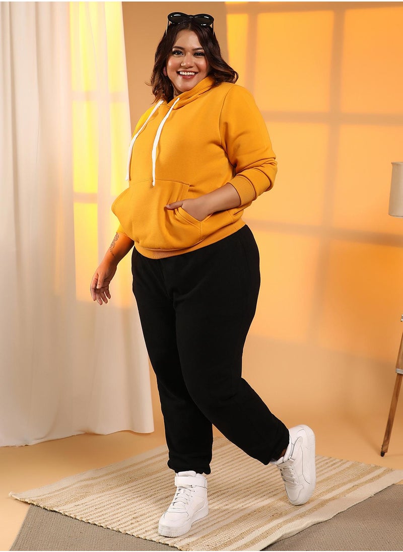 Women's Mustard Yellow Solid Pullover Hoodie