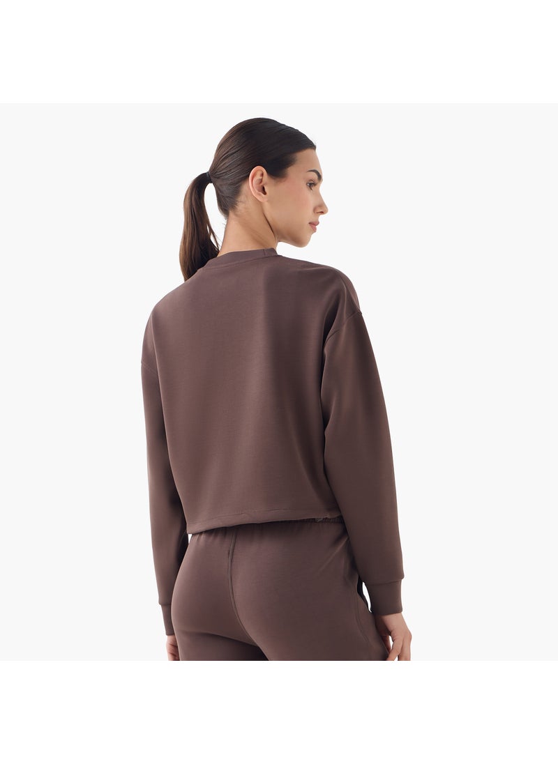 Panelled Cropped Sweatshirt with Long Sleeves
