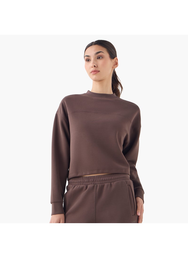 Panelled Cropped Sweatshirt with Long Sleeves