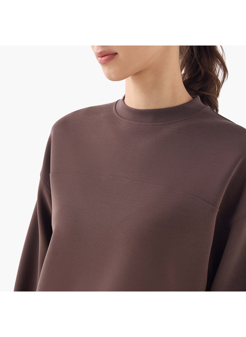 Panelled Cropped Sweatshirt with Long Sleeves