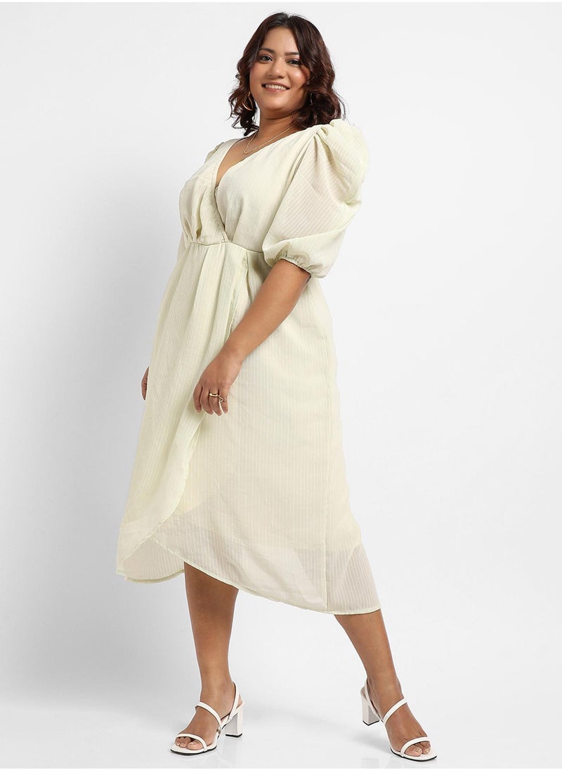 Women's Light Yellow Petal Hem Dress