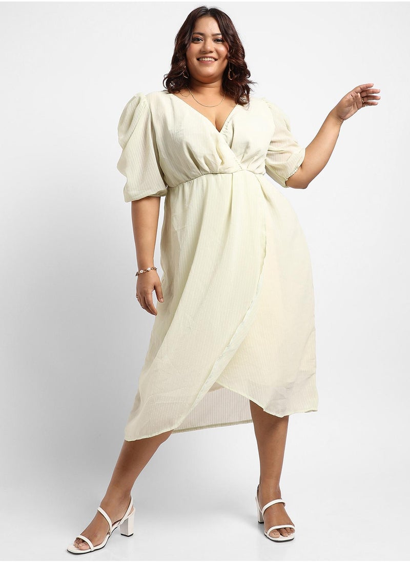 Women's Light Yellow Petal Hem Dress