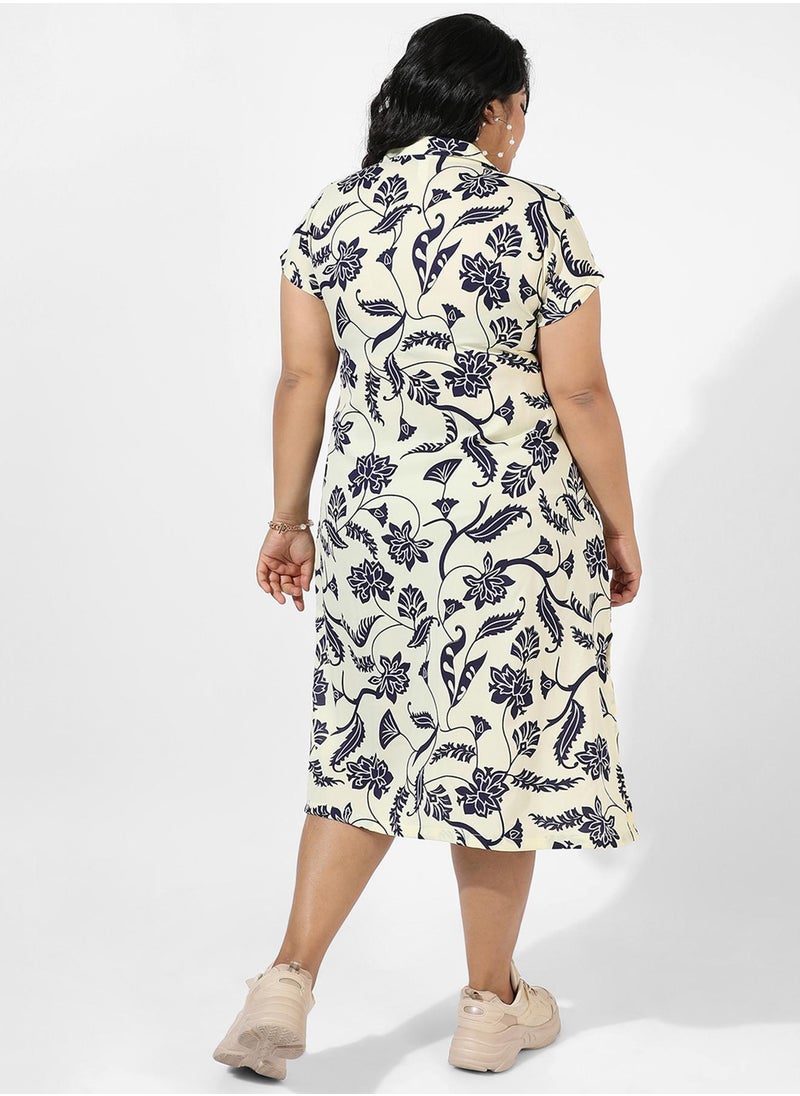Women's Off-White Dendritic Print Dress