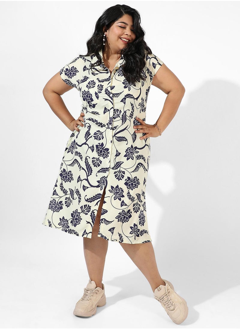 Women's Off-White Dendritic Print Dress