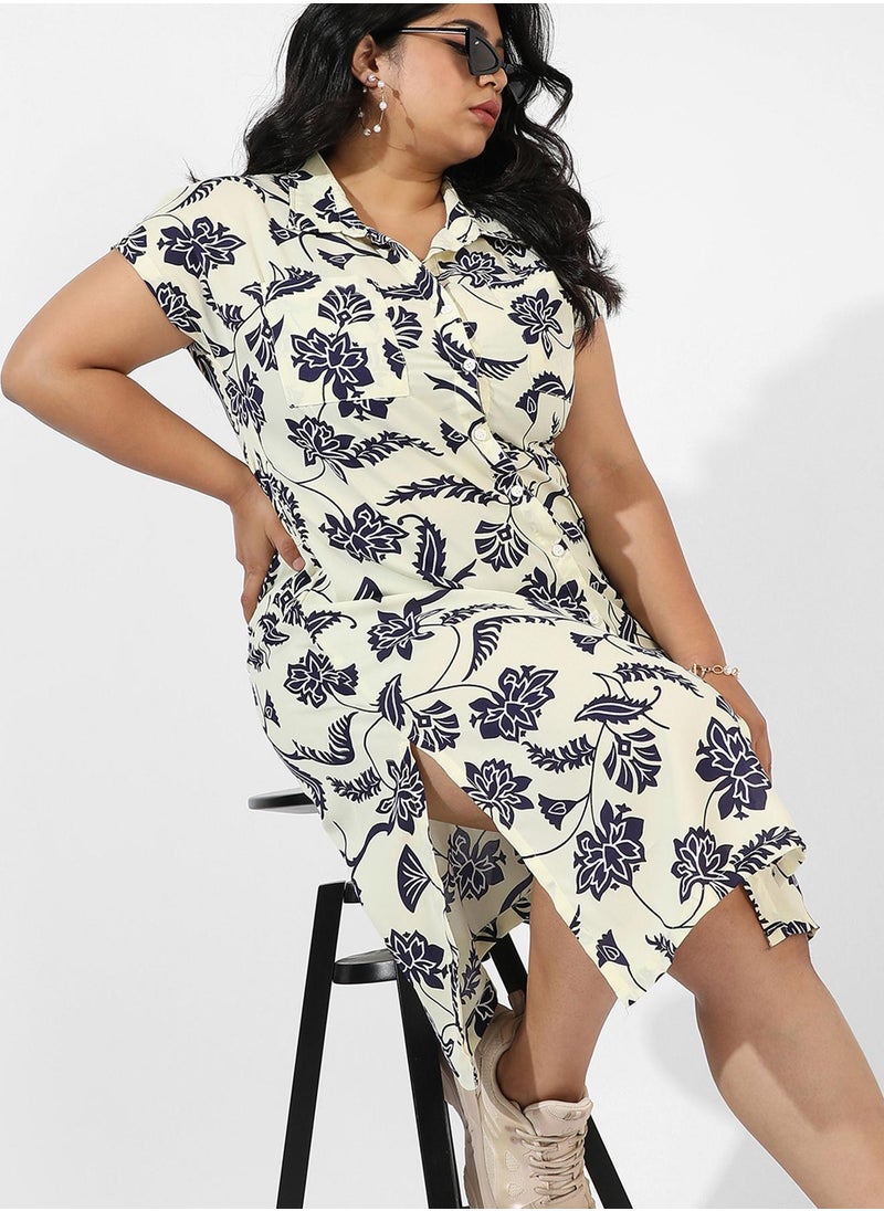 Women's Off-White Dendritic Print Dress