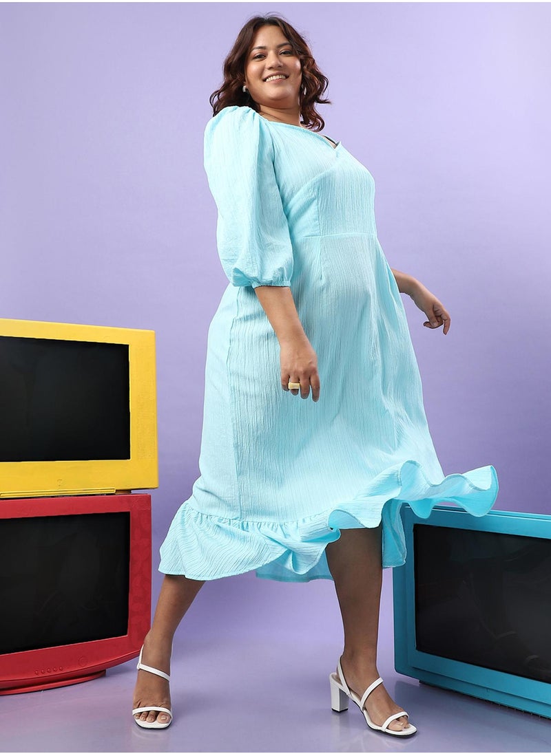 Women's Sky Blue Ruffle Hem Dress