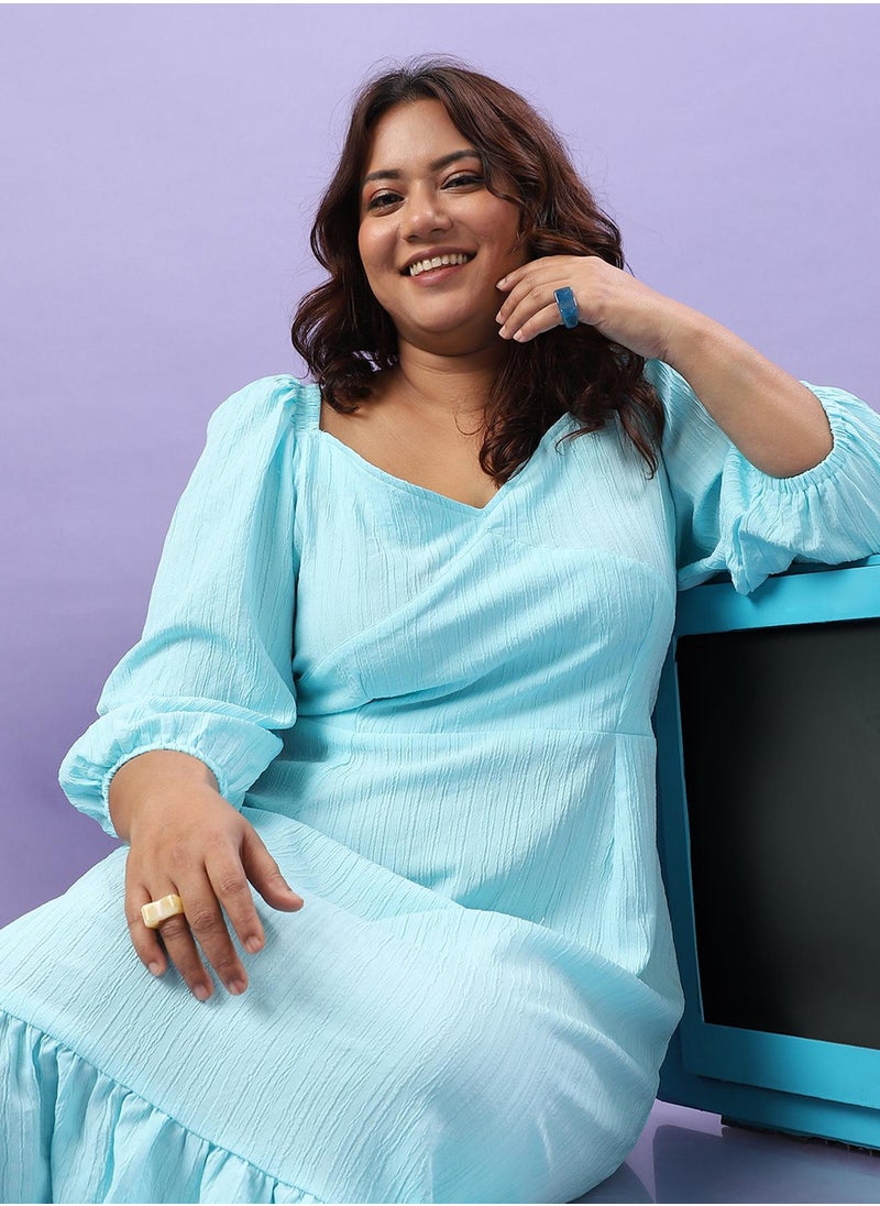 Women's Sky Blue Ruffle Hem Dress