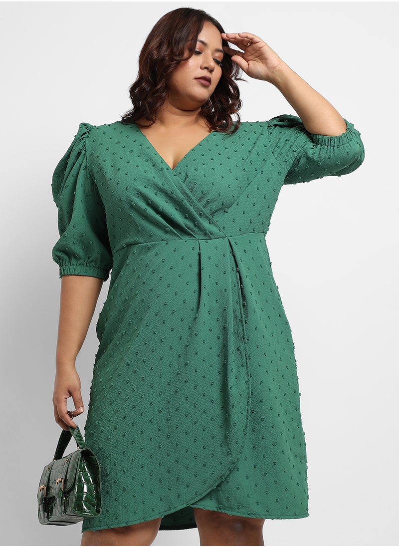Women's Forest Green Self-Design Petal Dress